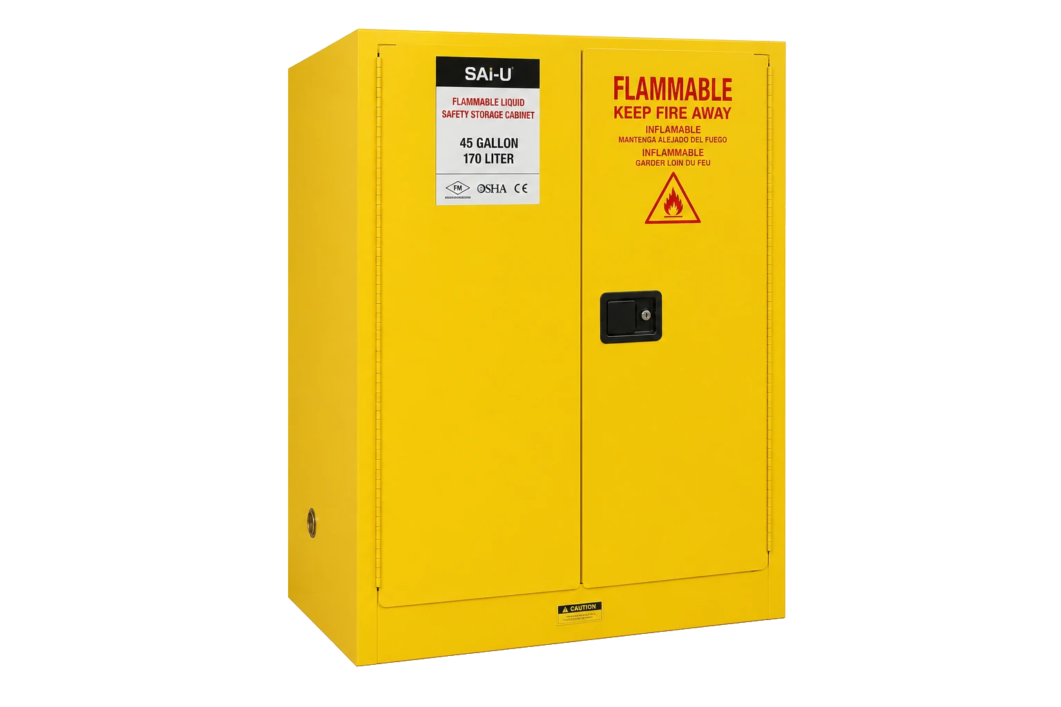 SAI-U flammable safety storage cabinet — Fire Supplies Oman Safety cabinet Oman — yellow SAI-U flammable liquid storage cabinet supplied by Fire Supplies Muscat