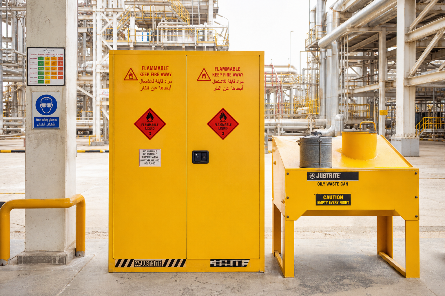 Safety cabinet oil & gas refinery workshop Oman Safety cabinets at Oman oil and gas refinery workshop — Fire Supplies Oman original photography