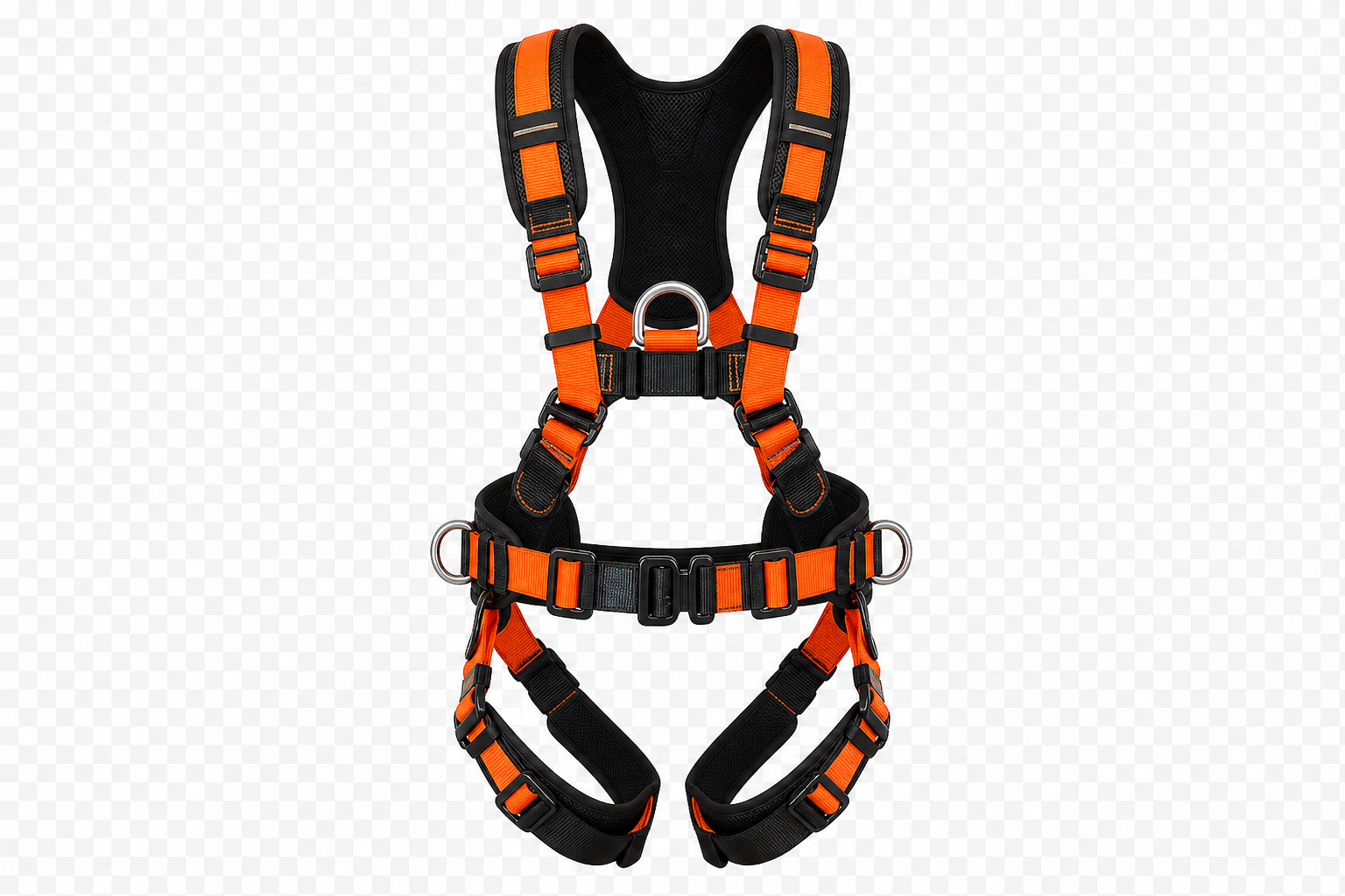 Safety harness Oman — full-body fall arrest harness supplier Safety harness Oman — original Fire Supplies Oman product photo of orange and black full-body fall protection harness with dorsal D-ring