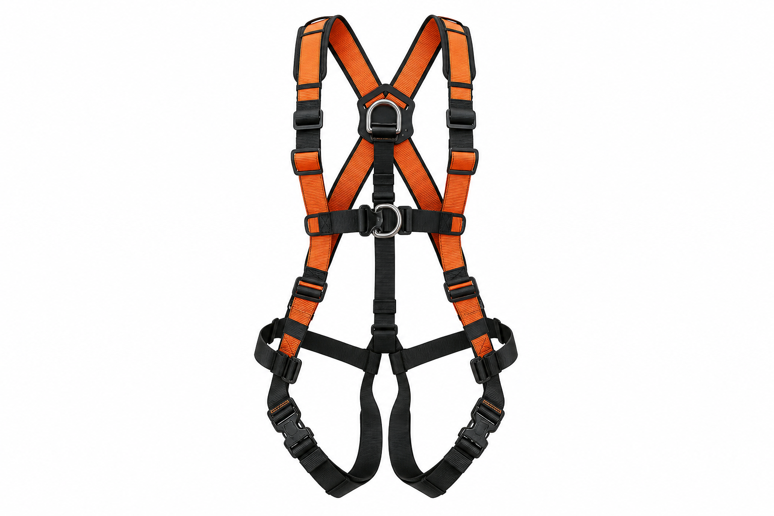 Full-body fall arrest harness — dorsal D-ring with quick-connect leg loops Full-body safety harness isolated product Oman — original Fire Supplies Oman cutout with dorsal D-ring and quick-connect buckles