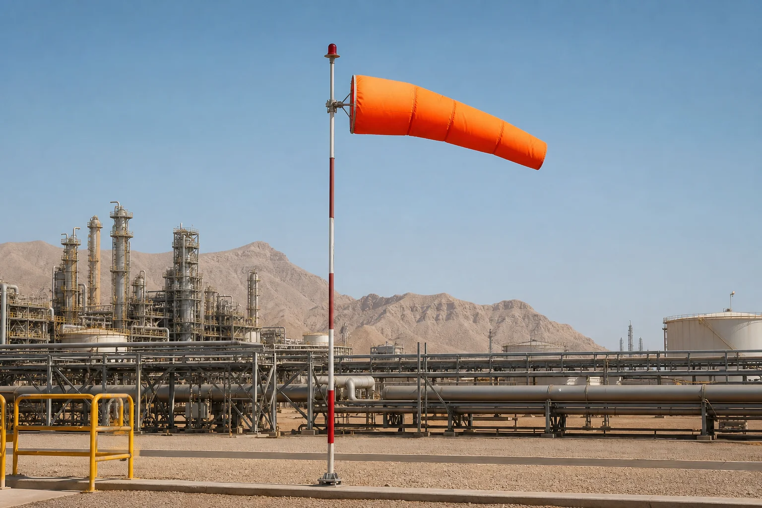 Windsock at Oman oil and gas refinery plant — original Fire Supplies Oman photograph