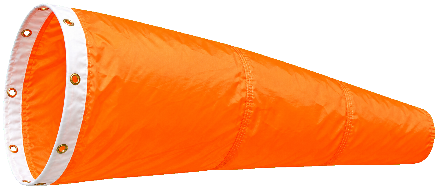 Orange nylon aviation windsock — Fire Supplies Oman Orange aviation windsock fabric Oman — original Fire Supplies product cutout with reinforced throat band and steel grommets